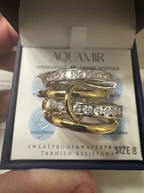Aqua PVD Gold & Silver Crystal Stackable Rings